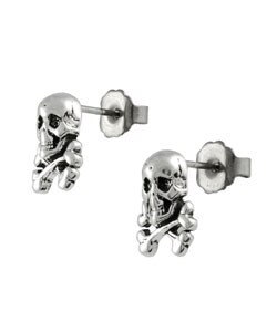 Sterling Silver Skull and Crossbones Stud Earrings
