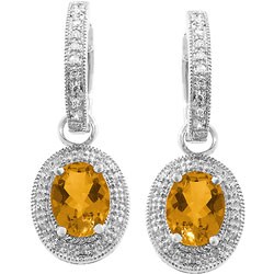 14k Gold Citrine 1/6ct Diamond Dangle Earrings