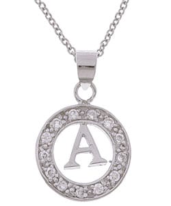 Sterling Silver Initial Circle CZ Necklace