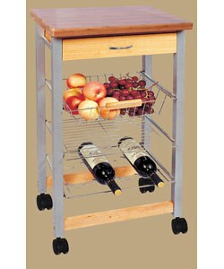 Bamboo and Metal Kitchen Trolley with Drawer