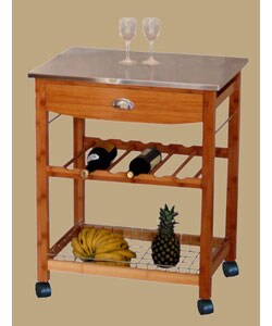 Bamboo and Stainlesss Steel Large Trolley with Drawer