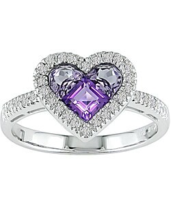 14k White Gold Amethyst 1/6ct TDW Diamond Ring