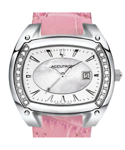 Accutron Pink/ Mahogany Strap Diamond Watch