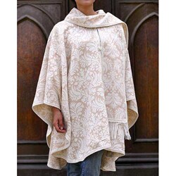 'Snow Flowers' Alpaca Wool Reversible Ruana Cloak (Peru)