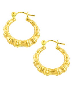 Gold Bamboo Earrings on 14k Yellow Gold Bamboo Hoop Earrings   Overstock Com