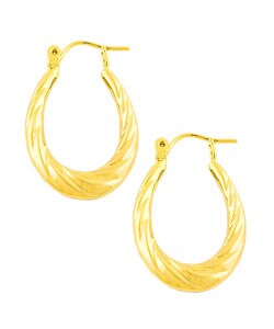 14k Yellow Gold Spiral Oblong Hoop Earrings