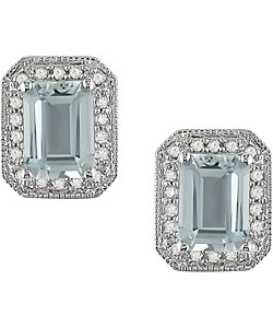 10k White Gold Aquamarine 1/5ct Diamond Earrings