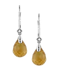 14k White Gold Citrine and Diamond Drop Earrings