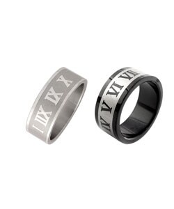 Stainless Steel 2-piece Roman Numerals Ring Set
