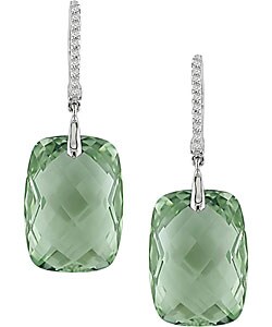 14k Gold 1/8ct Diamond Green Amethyst Earrings