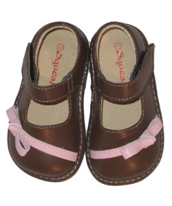 'Squeakies' Toddler Brown and Pink Mary Jane's