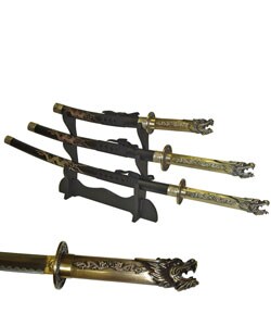 3-piece Lord Brass Dragon Katana Set with Stand