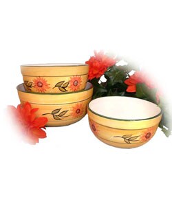 Sunflower Garden Hand-painted 3-piece Serving Bowl
