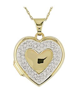 10k Yellow Gold Crystal Heart Locket Necklace