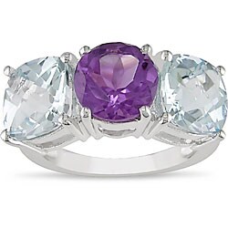 Silver Sky Blue Topaz Amethyst Ring