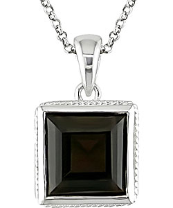 Silver Square Smokey Quartz Necklace