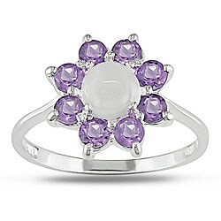 Sterling Silver White Moonstone Amethyst Ring (Case of 6)