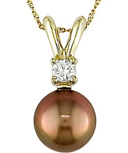 Cultured Tahitian Brown Pearl 1/5ct Diamond Pendant