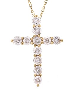 14k Yellow Gold 1/2ct TDW Diamond Cross Necklace (G-H, I2)