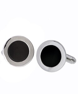 Sterling Silver Round Onyx Cuff Links