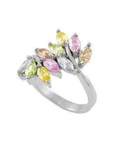 Sterling Silver Multicolor Marquise CZ Cluster Ring