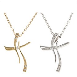 Kate Bissett Goldtone or Silvertone CZ Jazzy Cross Pendant