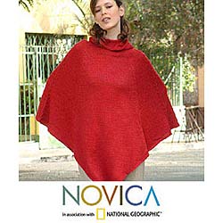 'Red Riding Hood' Alpaca Wool Poncho (Peru)