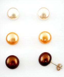 DaVonna 14k Gold Brown, White, Golden Pearl Studs