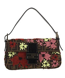 Fendi Brown Zucca Logo Mama Bag with Floral Detail