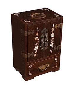 Asian Mother of Pearl Inlay Wood Jewelry Box