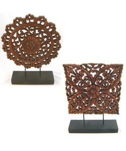 Teak Wood Lotus Carving with Stand (Thailand)