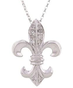 14k White Gold Diamond Accent Fleur de Lis Necklace