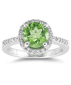 14k White Gold Peridot and 1/4ct TDW Diamond Ring
