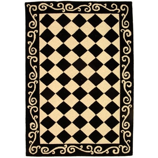 Hand-hooked Diamond Black/ Ivory Wool Rug (3'9 x 5'9)