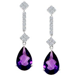14k White Gold Teardrop Amethyst Diamond Earrings