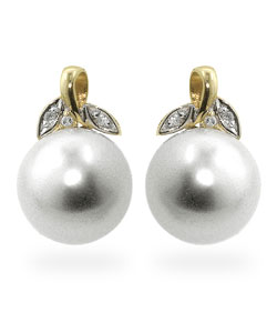 14k Gold FW Pearl and Diamond Stud Earrings