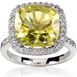 14k White Gold Cushion-cut Lemon Quartz 1/3ct TDW