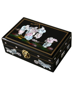 Mother of Pearl Inlay 'Imperial Feast' Lacquer Jewelry Box