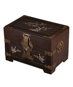 Mother of Pearl Inlay Plum Flower Dark Wood Jewelry Box