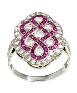 Platinum Diamonds and Rubies Deco Ring