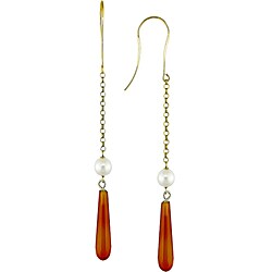 14k Gold Carnelian and Freshwater Pearl Earrings