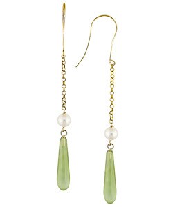 14k Yellow Gold Green Quartz and Pearl Earrings