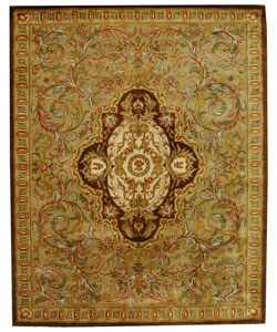 Handmade Classic Royal Beige/ Olive Wool Rug (7'6 x 9'6)