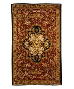 Handmade Classic Royal Red/ Black Wool Rug (3' x 5')