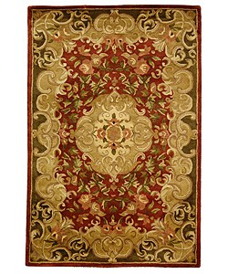 Handmade Classic Juliette Rust/ Green Wool Rug (4' x 6')