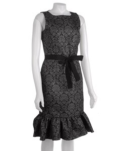 O Oscar by Oscar De La Renta Sleeveless Belted Flounce Brocade Dress