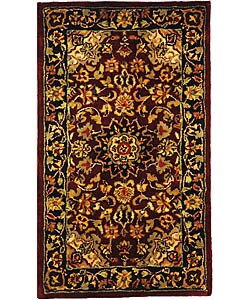 Handmade Classic Kerman Burgundy/ Navy Wool Runner (2'3 x 4')