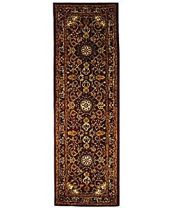 Handmade Classic Kerman Burgundy/ Navy Wool Runner (2'3 x 10')