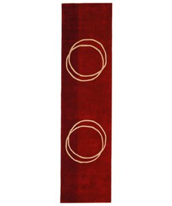 Handmade Rodeo Drive Circle of Life Red/ Ivory N.Z. Wool Runner (2'6 x 8')