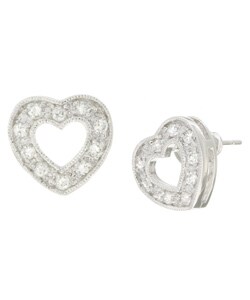 Sterling Silver Pave Cubic Zirconia Heart Earrings